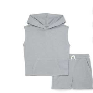 Gray Sleeveless Hoodie and Shorts Set